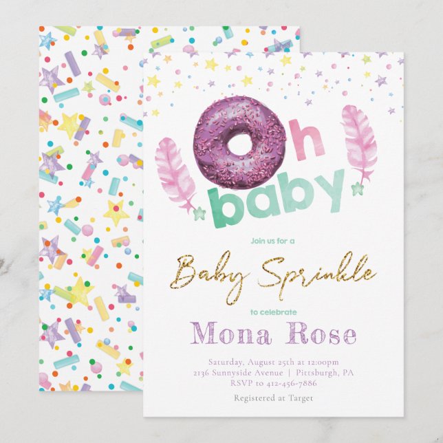 Doughnut Baby Sprinkle Colourful Invitation (Front/Back)