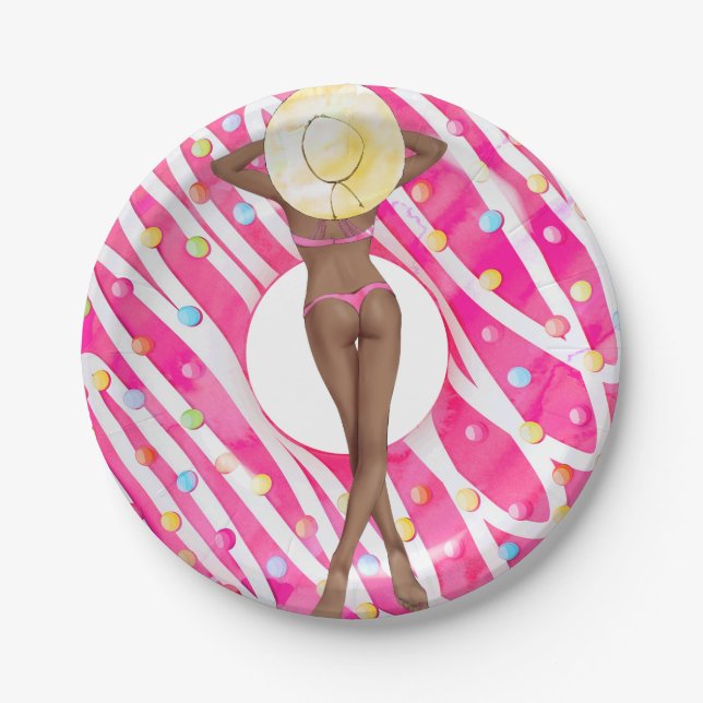 Doughnut Bachelorette Party Beach Girl Paper Plate (Front)