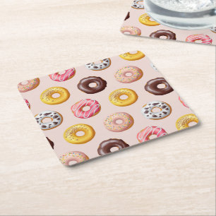 Doughnut Bakery Shop Pattern Square Paper Coaster