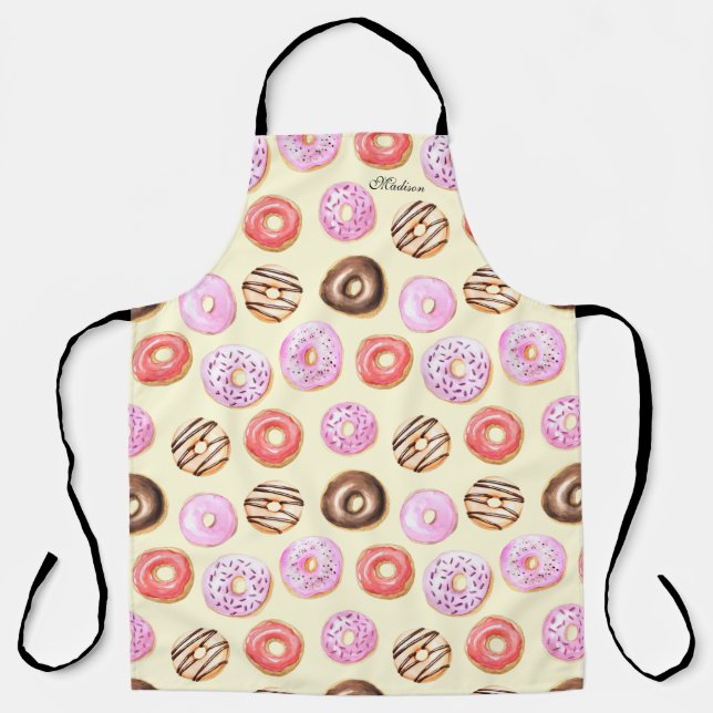 Doughnut Baking Modern Watercolor Personalised Nam Apron (Front)