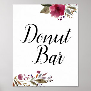 Doughnut Bar Burgundy Flowers Wedding Sign