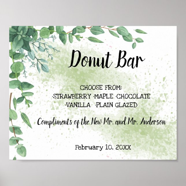 Doughnut Bar Sweets Table Wedding Eucalytpus Sign (Front)