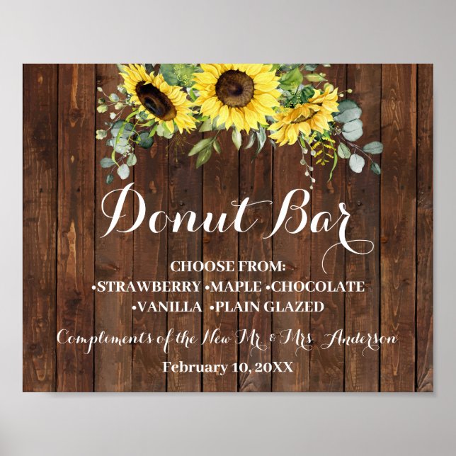 Doughnut Bar Sweets Table Wedding Sunflower Sign (Front)