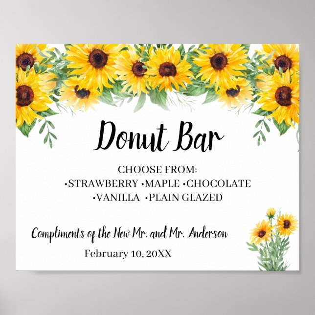 Doughnut Bar Sweets Table Wedding Sunflower Sign (Front)