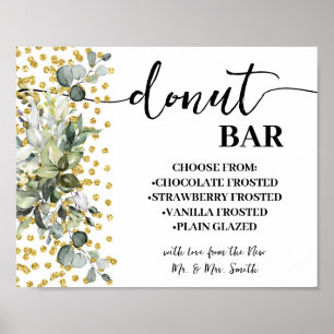 Doughnut Bar Wedding Bridal Shower Eucalyptus Gold Poster