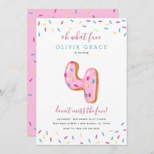 Doughnut Birthday Celebration   Four Invitation
