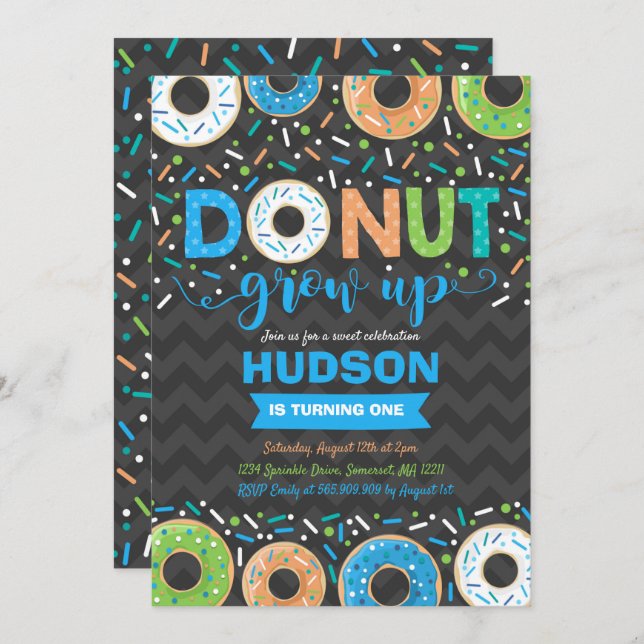 Doughnut Birthday Invitation Doughnut Grow Up Part (Front/Back)