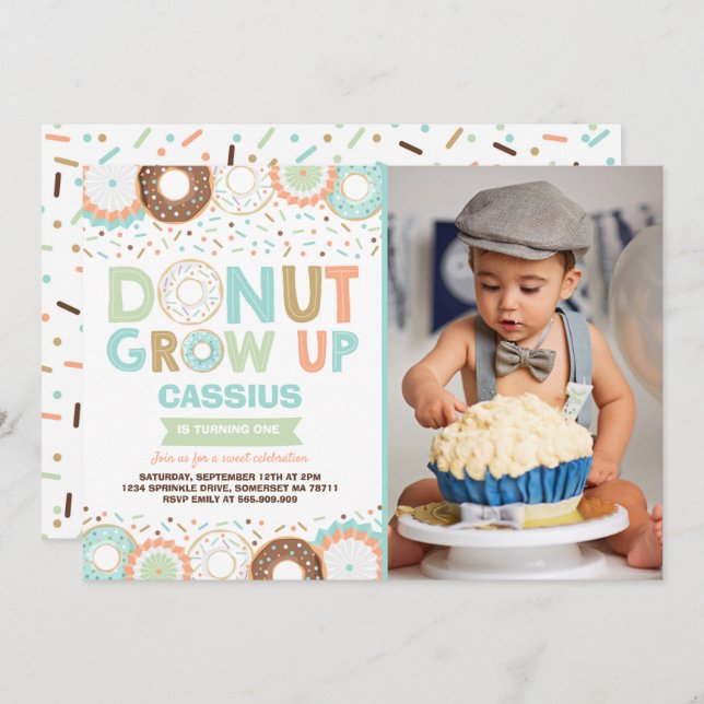 Doughnut Birthday Invitation Doughnut Grow Up Part (Front/Back)