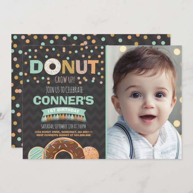 Doughnut Birthday Invitation Doughnut Grow Up Part (Front/Back)