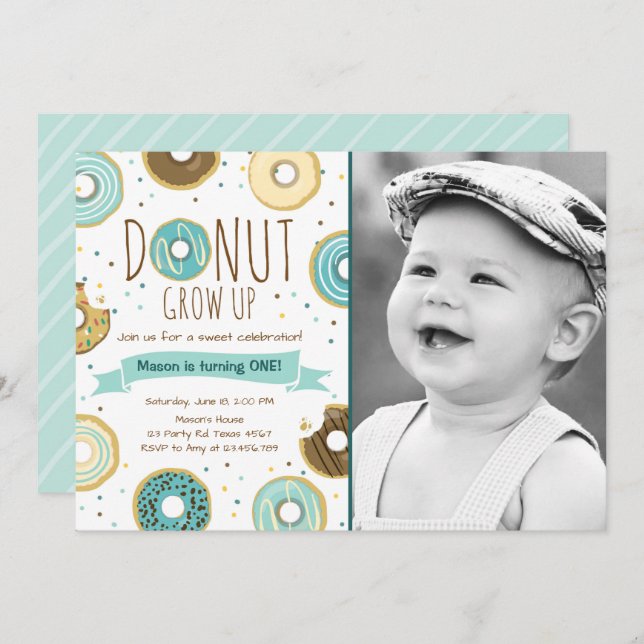 Doughnut Birthday Invitation Doughnut Grow Up Part (Front/Back)