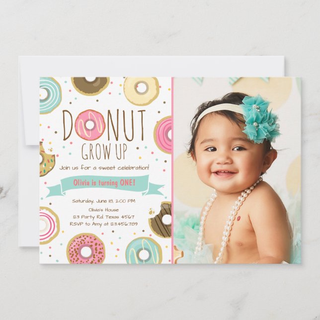 Doughnut Birthday Invitation Doughnut grow up part (Front)