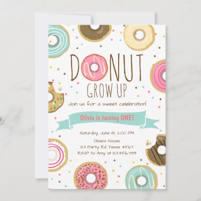 Doughnut Birthday Invitation Doughnut grow up part (Front)