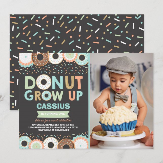Doughnut Birthday Invitation Doughnut Grow Up Part (Front/Back)