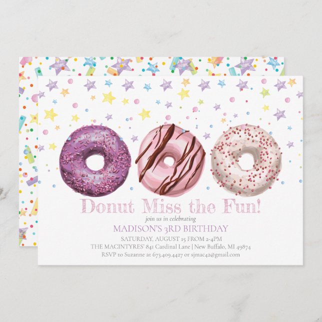 Doughnut Birthday Invitation Doughnut Grow Up Part (Front/Back)