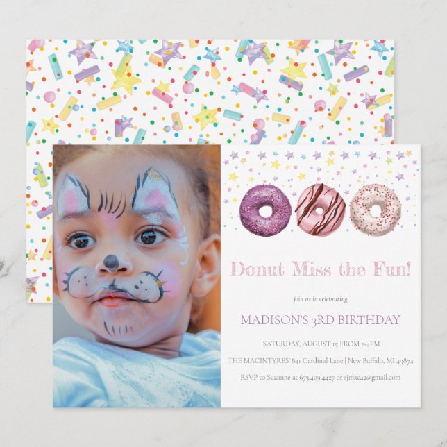 Doughnut Birthday Invitation Doughnut Grow Up Phot (Front/Back)