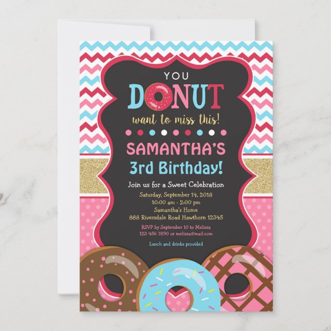 Doughnut Birthday Invitation, Doughnut Invitation (Front)
