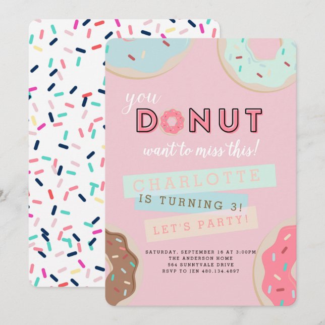 Doughnut Birthday Invitation - Doughnut Miss This  (Front/Back)