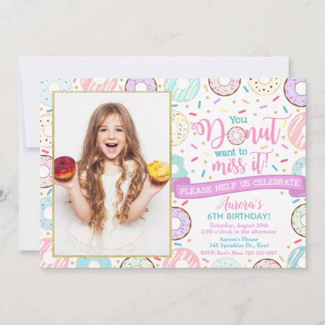 Doughnut Birthday Invitation Doughnut Party (Front)