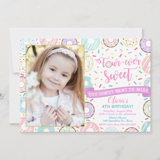 Doughnut Birthday Invitation Four-Ever Sweet Invit (Front)