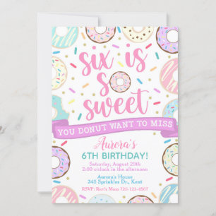 Doughnut Birthday Invitation, Six is Sweet Invitat Invitation