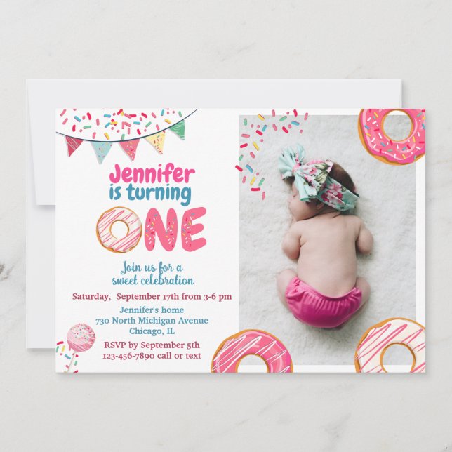 Doughnut Birthday Invitation Sweet ONE (Front)