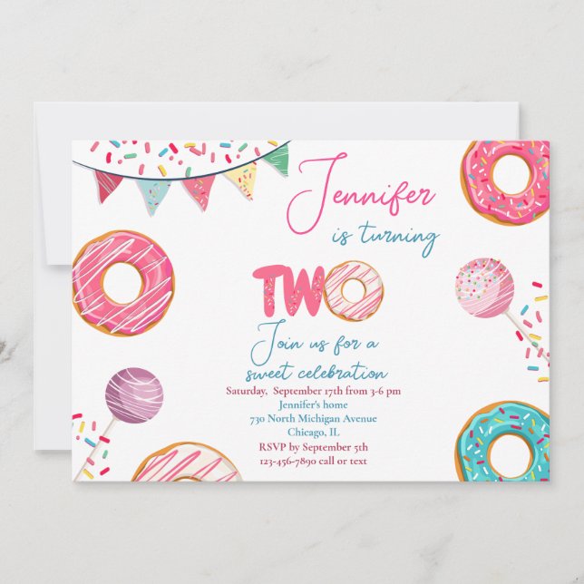 Doughnut Birthday Invitation Sweet TWO (Front)