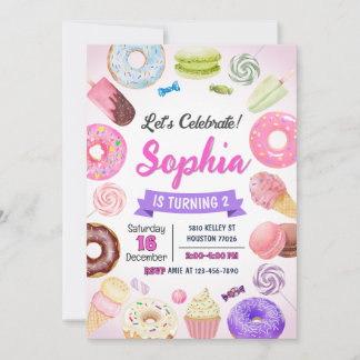 Doughnut Birthday Invitation, Sweets Candy, Doughn Invitation