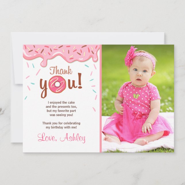 Doughnut Birthday Party Doughnut Thank You Card Gi (Front)