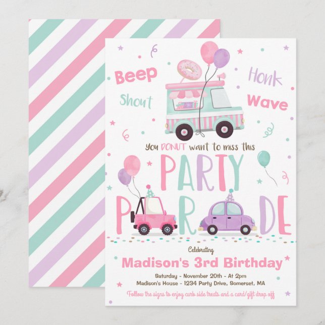 Doughnut Birthday Party Drive By Birthday Parade Invitation (Front/Back)