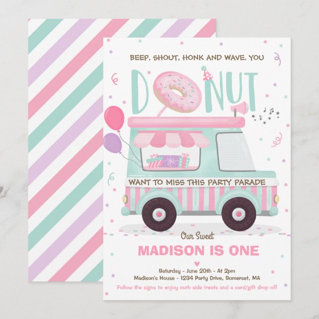 Doughnut Birthday Party Drive By Birthday Parade Invitation (Front/Back)