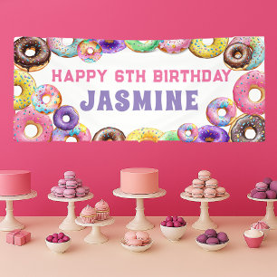 Doughnut Birthday Party Happy 6th Birthday Banner