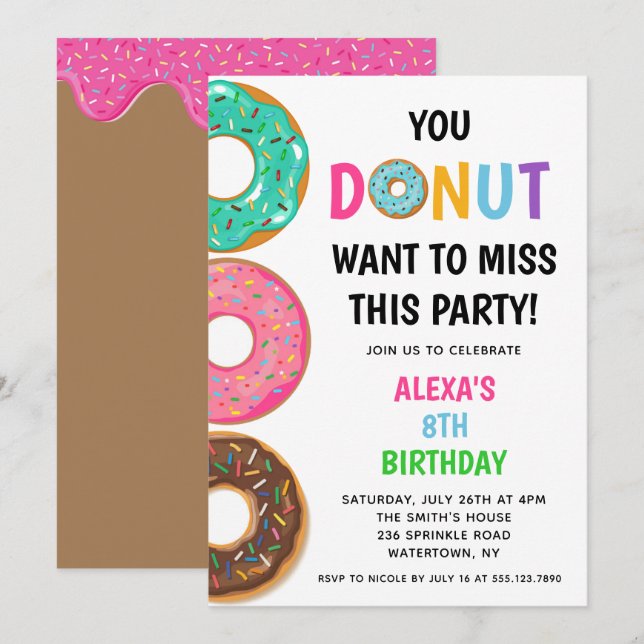 Doughnut Birthday Party Invitation (Front/Back)