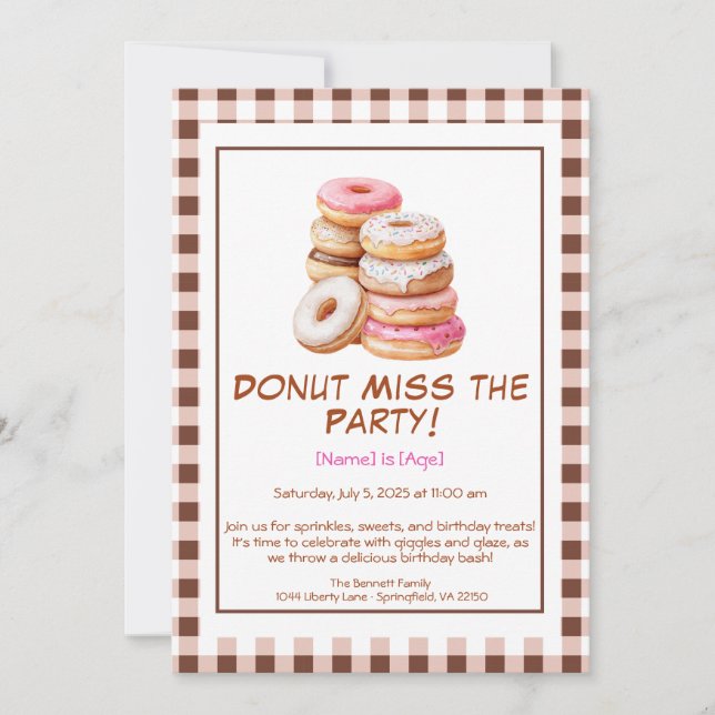 Doughnut Birthday Party Invitation – Colourful & F (Front)