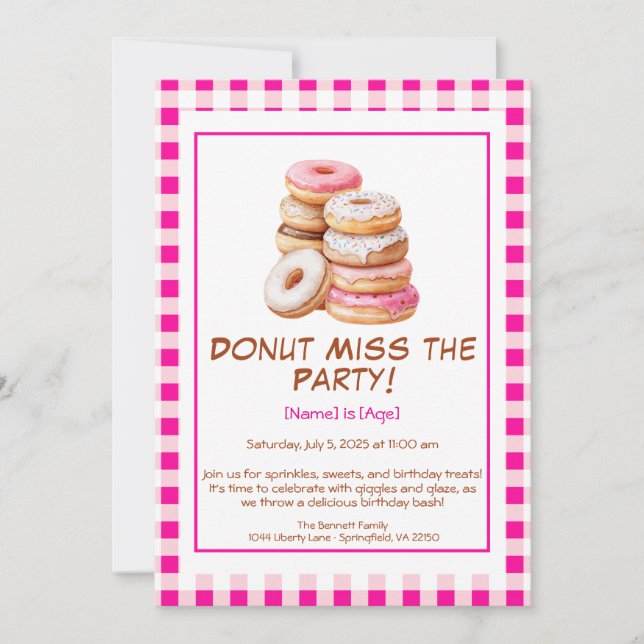 Doughnut Birthday Party Invitation – Colourful & F (Front)