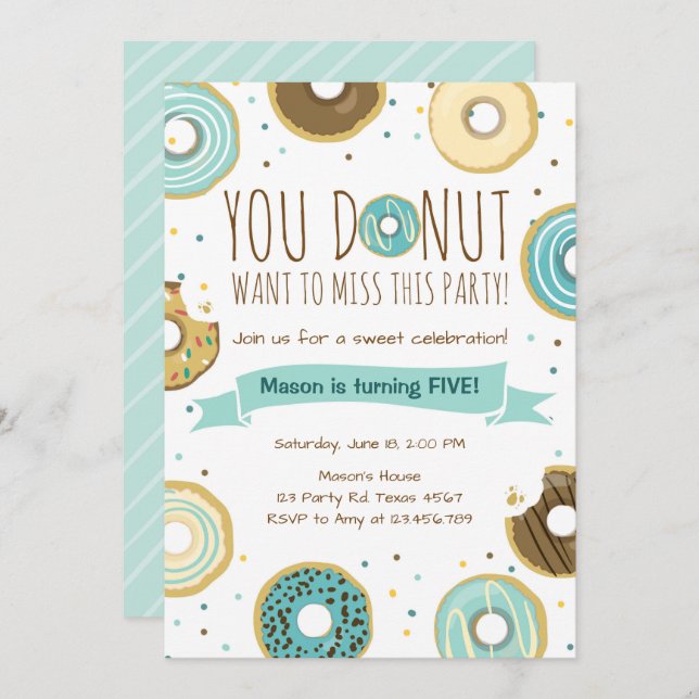 Doughnut Birthday Party Invitation Doughnut Want T (Front/Back)