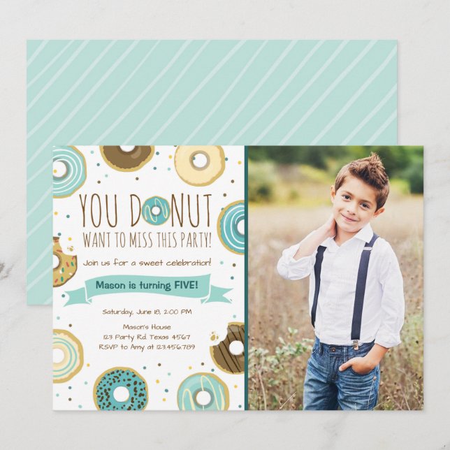 Doughnut Birthday Party Invitation Doughnut Want T (Front/Back)