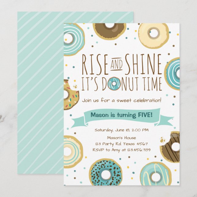 Doughnut Birthday Party Invitation Rise and Shine (Front/Back)