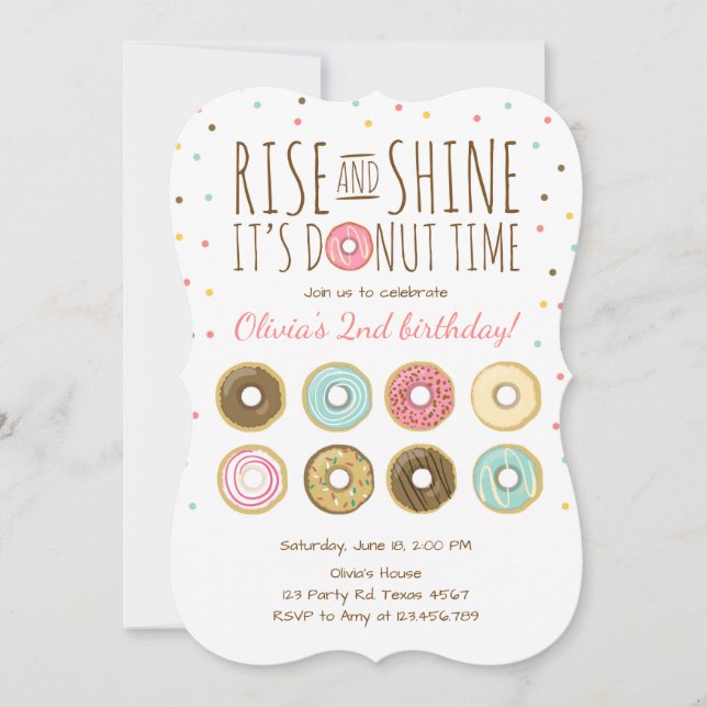 Doughnut Birthday Party Invitation Rise and Shine (Front)