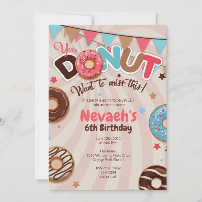 Doughnut Birthday Party Invitations (Front)