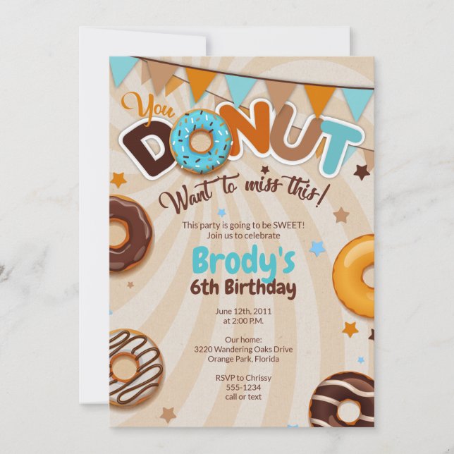 Doughnut Birthday Party Invitations - Boy (Front)