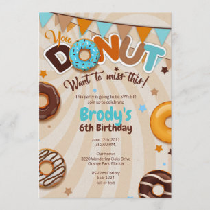 Doughnut Birthday Party Invitations - Boy