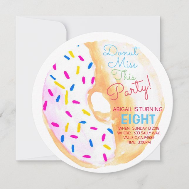 Doughnut birthday party kid party circle invite (Front)