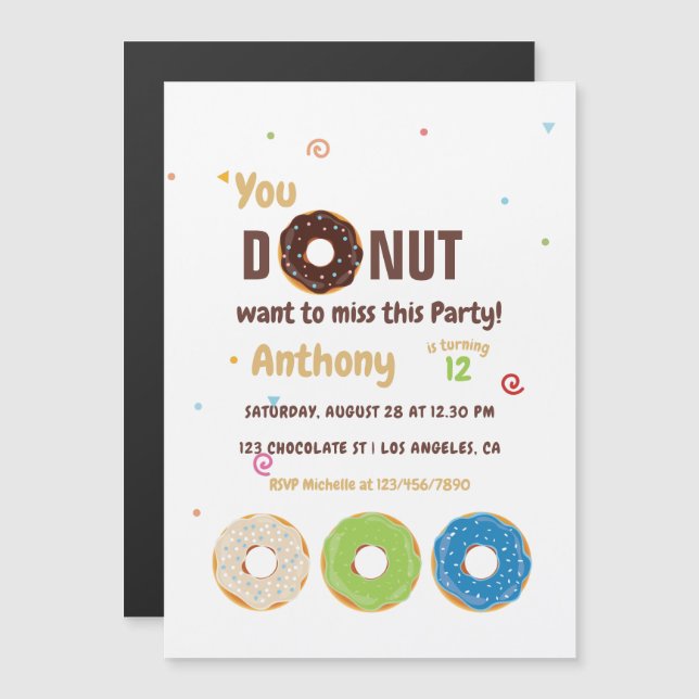 Doughnut Birthday Party Magnetic Invitation (Front/Back)