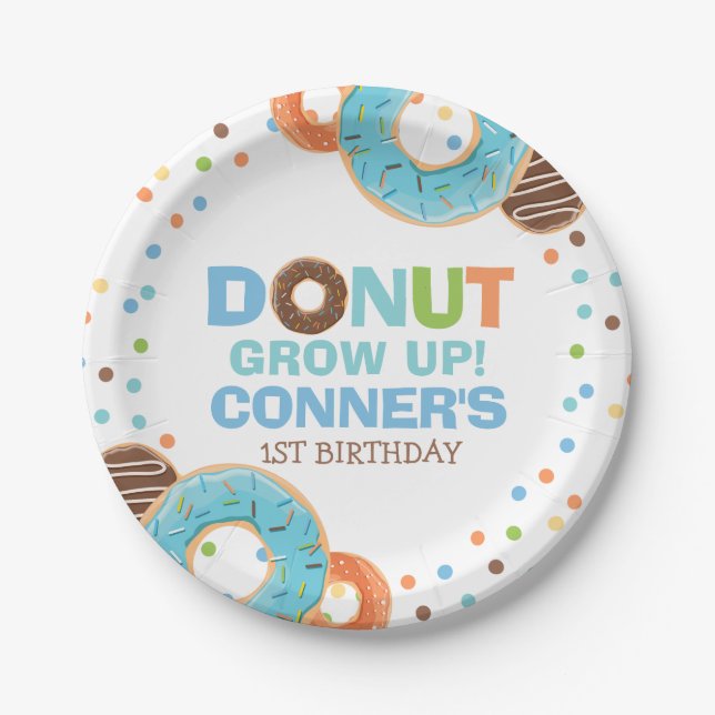 Doughnut Birthday Party Paper Plate 7" Doughnut Gr (Front)