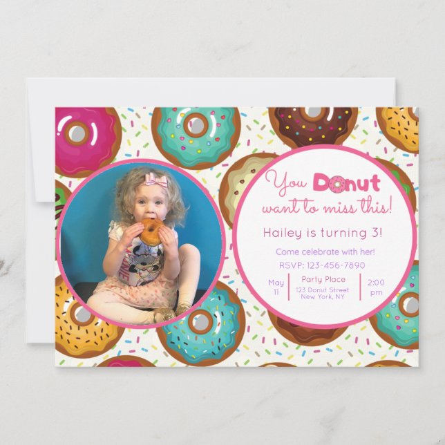 Doughnut Birthday Party Photo Invitation (Front)