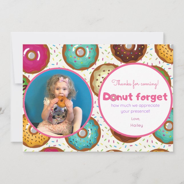 Doughnut Birthday Party Photo Thank You Card (Front)