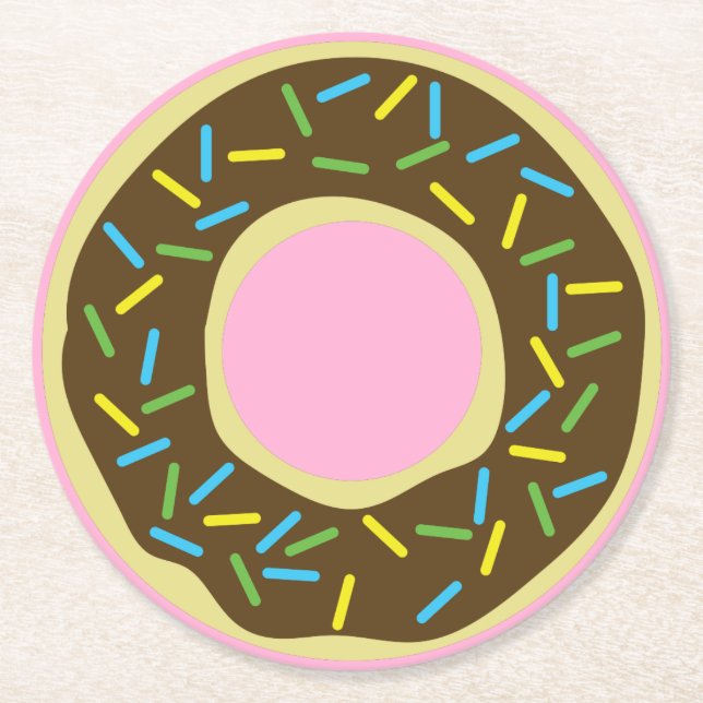 Doughnut Birthday Party Round Paper Coaster (Front)