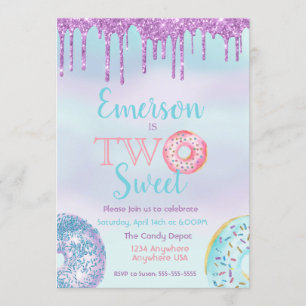 Doughnut Birthday Party Two Sweet Invitation