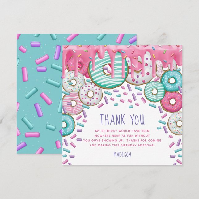 Doughnut Birthday Sprinkles Cute Thank You Card (Front/Back)