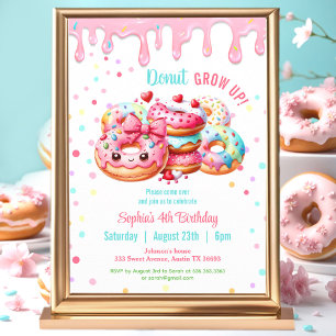 Doughnut Birthday Sweet Cute Pink Colourful Girl Invitation